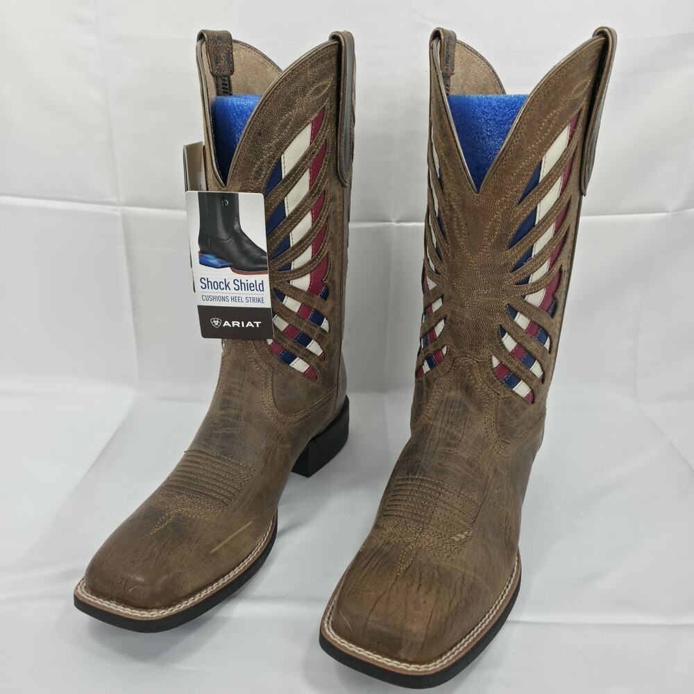 Ariat Womens Longview Cowboy Boots 9 B Brown Leather Western Patriotic USA